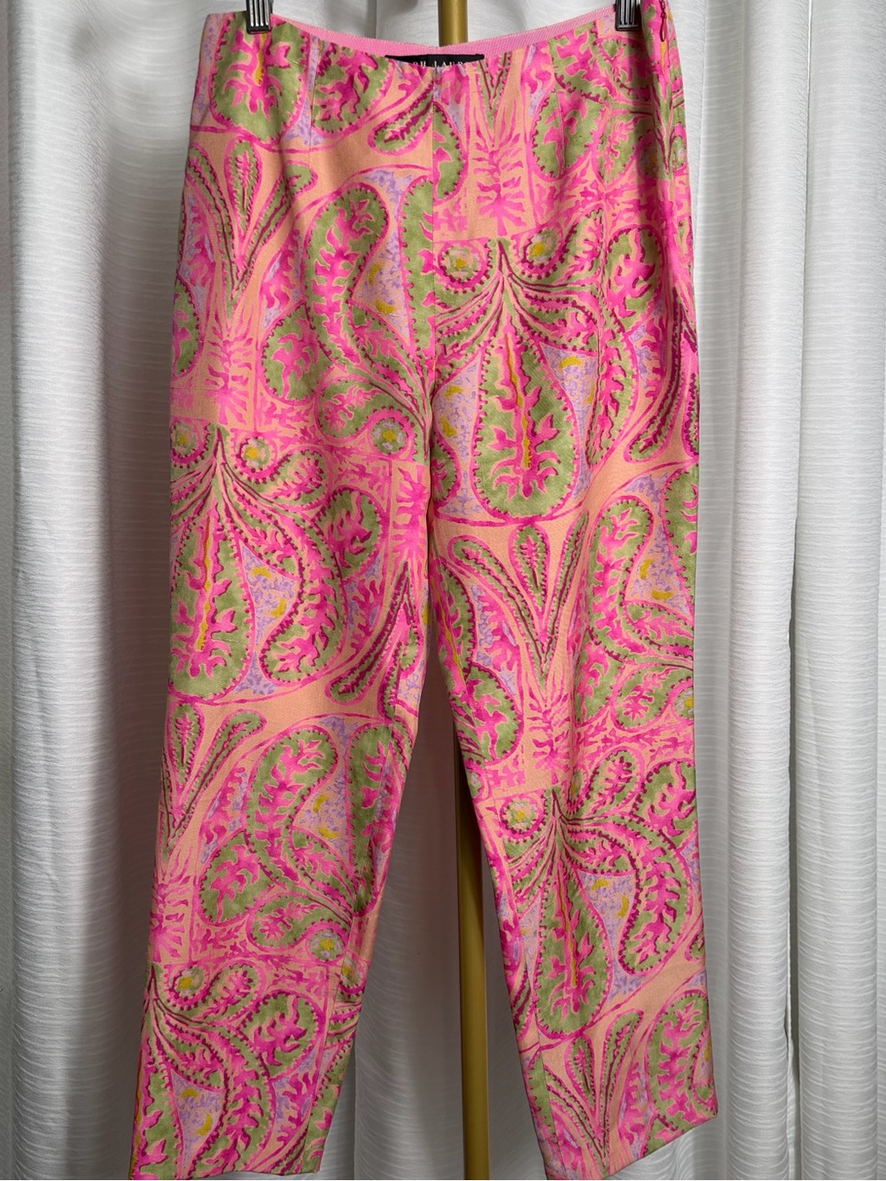 Ralph Lauren Pink & Green Paisley Silk Cropped Pants